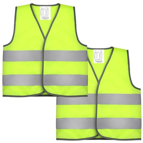 taonganui 2 Stück Warnweste für Kinder,Kinder Sicherheitsweste Reflektierende Warnweste Reiten Reflektorweste Mit Reflektierenden Streifen für Kinder Outdoor Laufen Radfahren,4-6Jahre,S