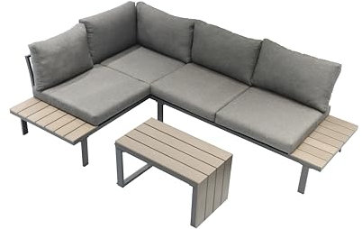 Ondis24 Lounge-Set Gartenmöbel Ecksitzgarnitur, Sitzgruppe für 2-3 Personen, Gartenlounge mit Tisch Sitzkissen, Balkonmöbel Essgruppe Garten, Lounge Sitzgarnitur