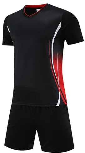 Barn pojkar fotbollskit barn fotboll Jersery set gym shorts och t-shirt set sportkläder för barn ålder 5-13 år, Svart 01, 11-12 Years