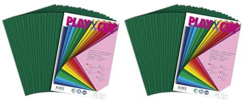 PLAY-CUT Tonkarton A4 Kiefergrün (220g/m2) | 20 Bogen Din A4 Bastelkarton Bunt | Dickes Bedruckbares Kartonpapier | Premium Druckerpapier Dicke Stärke | Karton zum Basteln (Packung mit 2)