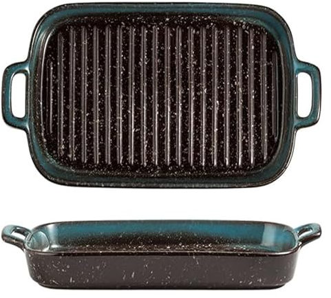 Baking tray,enamel roasting tin，baking tray set，Porcelain Baking Dish, Rectangle Baking Cake Pan, Bakeware with Double Handle, Set of 2