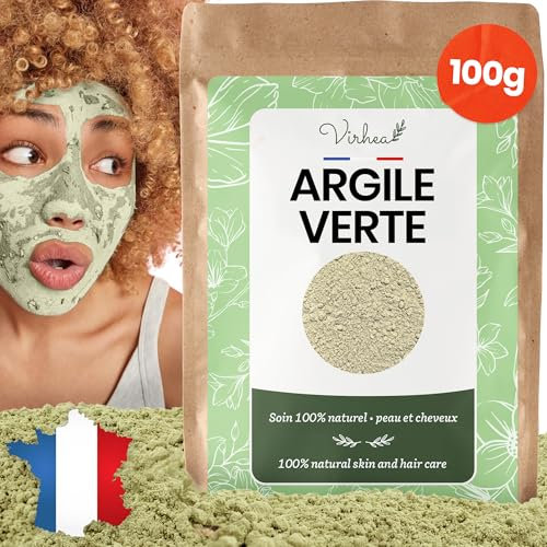 Argilla verde in polvere 100 g – Maschera viso anti-acne – Cura viso naturale – Argilla Montmorillonite Surfine – Maschera purificante viso uomo donna