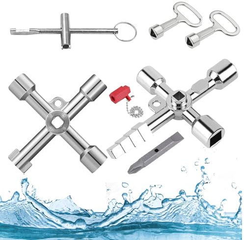 AHEJIOO 5 Stück Heizungsentlüftungsschlüssel Set, Schaltschrankschlüssel Edelstahl, Universal Schlüssel mit Dreikantschlüssel, Wasser- und Stromzähler Werkzeug