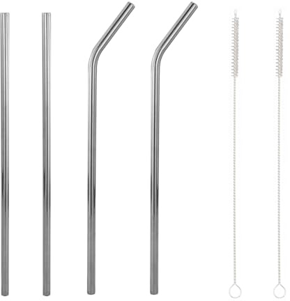 4 pailles en acier inoxydable, paille de remplacement réutilisable avec 2 brosses de nettoyage, pailles de qualité supérieure pour boire en bouteille, milkshake, jus de fruit