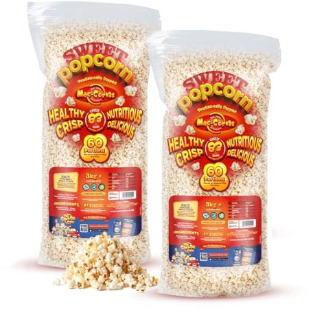 MacCorns - Sweet Popcorn - 2 Bulk Packs x 3kg - Traditional Popped Popcorn for Any Event - FREE FROM: GM - Sesame - Nuts - Dairy - Gluten - Allergen FREE !