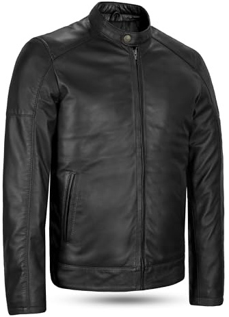 Leatherick Herren Premium Nappa Schafsleder Cafe Racer Schwarze Bikerjacke (DE/NL/SE/PL, Alphanumerisch, XL, Regular, Regular, Schwarz)