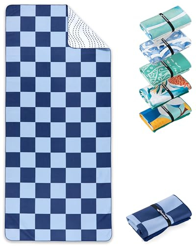 Fit-Flip Strandhandduk XXL – mikrofiberbadhandduk stor, lätta och snabbtorkande – 100% återvunnen mikrofiberhandduk – Checkerboard 200 cm x 90 cm