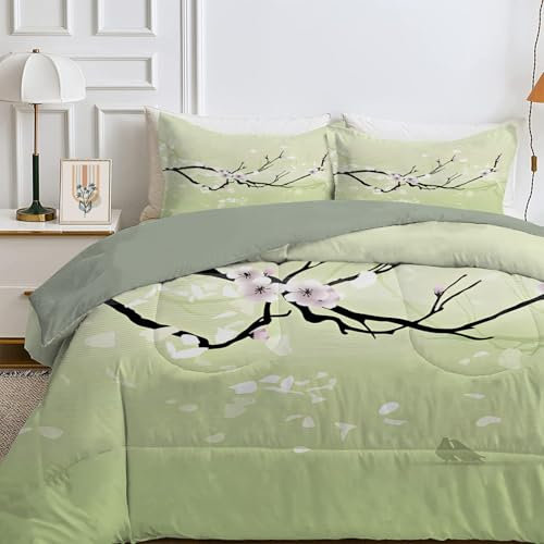 SYHIEGO Blumen Bettdecke 135x200 cm, 4-Jahreszeiten Steppdecke, Waschbare Ganzjahresdecke ohne Bezug, Pflanzen Muster Weiche Schlafdecke, Einzelbettdecke, Grün -Ea251