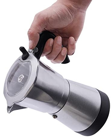 HOARLICN Caffettiera elettrica per espresso 480 W, 300 ml, 10,2 x 19,5 cm, acrilico, 1,14 kg, con copertura per pentola per la casa, le feste, i caffè (argento)