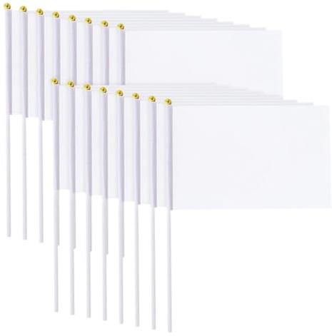 Lot de 50 drapeaux blancs vierges sur bâtons en plastique à agiter à la main, petits drapeaux à main unis de couleur unie, drapeaux d'arbitre pour festival