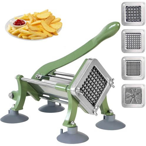 Pommes Frites Schneider Commercial Manuell Pommesschneider Professioneller Saugfüßen Komplettset mit Schwerem Gusseisen-Griff und (13x13mm) (10x10mm) (6x6mm) 8-teiliger Klinge