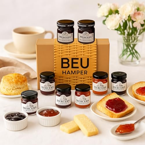 Mini Jams and Preserves Hamper – 8 Premium Selection of Small Pots of Jam – Ideal for Breakfast, Afternoon Tea Hamper, Food Gift Set, Food Hamper