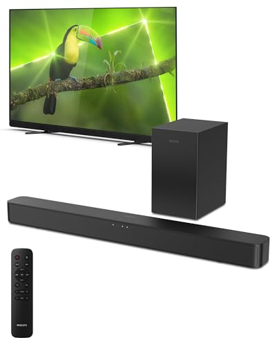 Philips B4500 2.1 Channel Soundbar with Wireless Subwoofer - Bluetooth, HDMI ARC, Roku TV Ready, 140W Max Power, Black