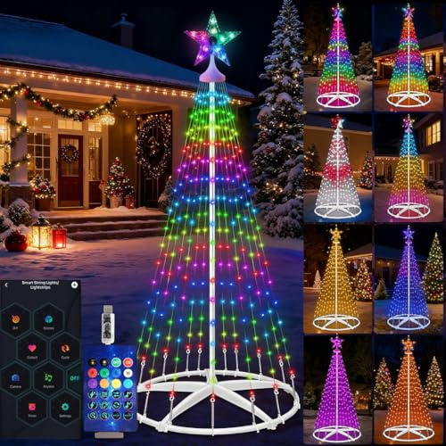 Hoofun Guirlande lumineuse LED intelligente pour sapin de Noël : 150 cm, éclairage de Noël avec étoiles, application et télécommande, prise USB, RVB à intensité variable, mode DIY, minuterie