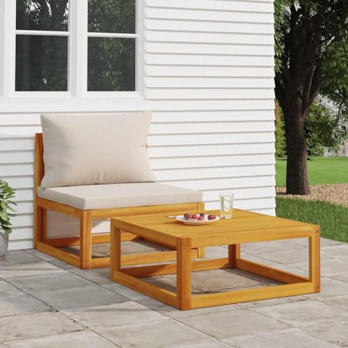 QJBSAVVA 2-Teiliges Gartensofa Set aus Akazienholz mit Beistelltisch und Polsterauflagen 68x70x65 cm Modernes Design Robust und Langlebig für Garten Terrasse und Balkon