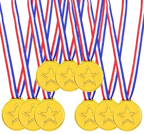 BosuLai Medaille pour Enfant, 12 Pcs Médaille de Récompense, Medaille d'or avec Rubans de Cou, Médailles du Gagnant pour Compétition Récompenses Thème Sport Day