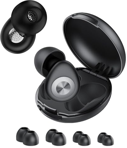 Bouchon D'oreille pour Dormir, 45dB | 4 Tailles (XS/S/M/L) Boule Quies, Réutilisables Réduisant le Bruit Pour Dormir, Bons Pour Dormir/Travail/Voyage/Concerts, Eleganz Noir
