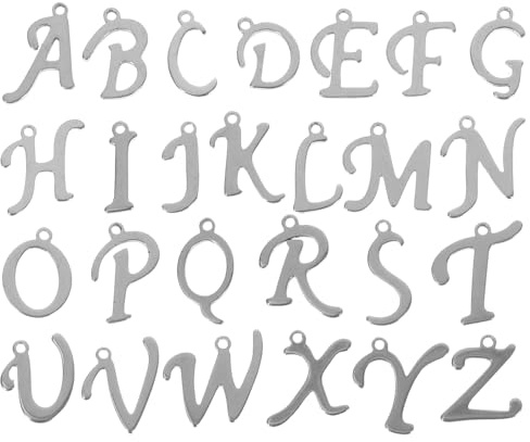 Mikikit 26 Pezzi Ciondoli Lettere in Acciaio Inossidabile Mini Charm Alfabetici Decorativi Leggeri per Bracciali e Collane Fai da Te Completo per Creazione Gioielli Personalizzati