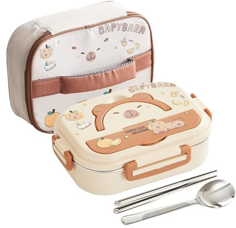 Doiyislem Fiambrera de acero inoxidable para niños, 3 compartimentos para guardar y utensilios, fiambrera para niños pequeños, para oficina, pícnic, camping, viajes al aire libre, niños