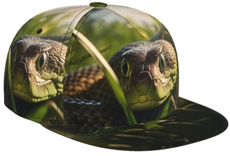 Gorra de béisbol con estampado de serpiente, ala plana, adecuada para actividades al aire libre como viajes, senderismo y pesca, color negro