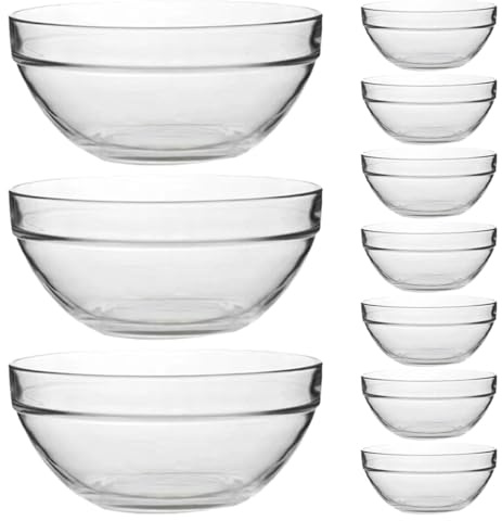 SEWACC Lot de 10 Bols en Verre Transparents 70 Ml, Petits Bols à Sauce Empilables, Ensemble Multifonction pour Condiments, Apéritifs et Desserts, Vaisselle la Cuisine Polyvalente,
