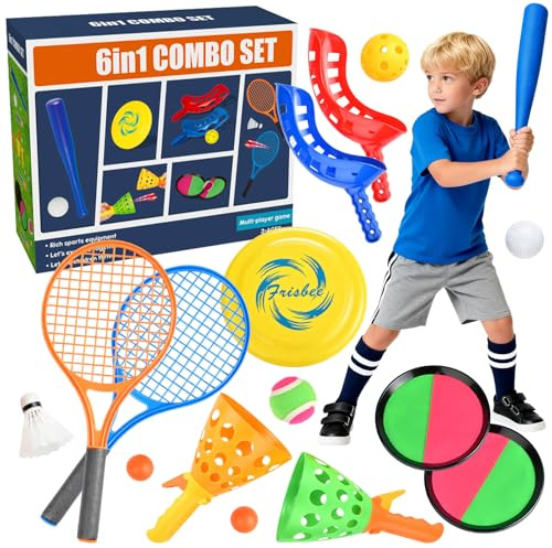 Outdoor Games, 17 Pcs Garden Games Set with 6 in 1 Sports Toys