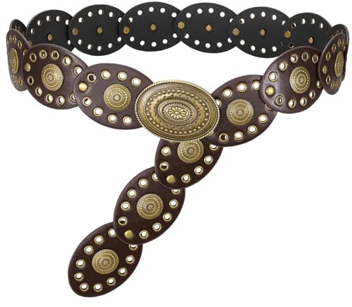 WERFORU Concho Gürtel für Damen Breiter Boho Westerngürtel Boho Taillengürtel für Kleider Röcke und Jeans