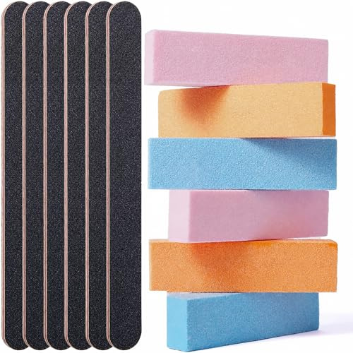 Glamoreal Limes à ongles et blocs polissoirs, accessoires professionnels pour ongles, limes à ongles pour ongles naturels, bloc polissoir rectangulaire pour polir, limer, grain 100/180, lot de 12