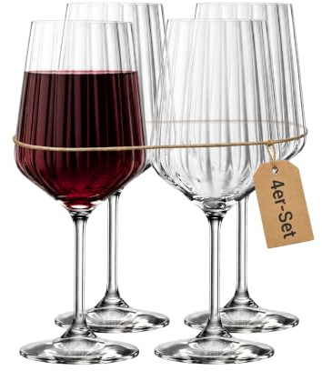 Der-Porzellan-Laden DPL Spiegelau LifeStyle Rotweingläser 4er Set, 630 ml | Weingläser aus Kristallglas, spülmaschinenfest, diamantförmiger Kelch für intensive Aromen, markante Rillenstruktur
