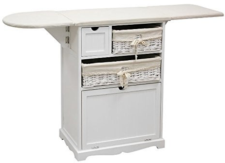BUAR ARTESANOS Planchero Atlántico, Mueble para Planchar Mimbre y Madera Blanco (66/130x36x87 cm.)