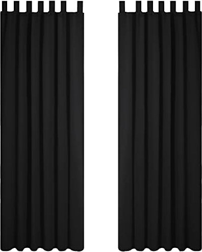 Deconovo Verdunkelungsvorhang Blickdicht Thermogardine Kälteschutz Schlaufen, 200x140 cm(HöhexBreite), Schwarz, 2er Set