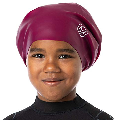 SOUL CAP JR – stor badmössa för barn – designad för långt hår, gräsklipp, vävar, förlängningar, tå, lås och afrohår – silikon (L, röd)