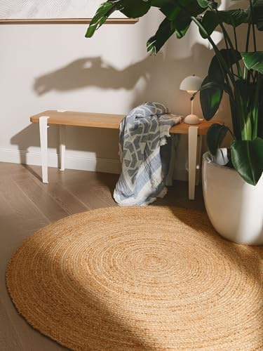 benuta Pure Alfombra Yute Jutta - Natural Redonda 90 cm - Tejido a Mano para Dormitorio, Sala de Estar y Salon - Diseño Boho - Apta para Suelos radiantes