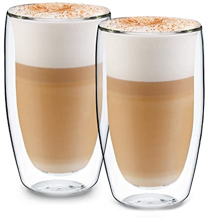 GLASWERK Bicchieri di Design - Bicchieri Termici di Alta Qualità, per Latte Macchiato, Caffé, Espresso, Tè, in Vetro Borosilicato a Doppia Parete, Lavabili in Lavastoviglie, 2 x 430ml