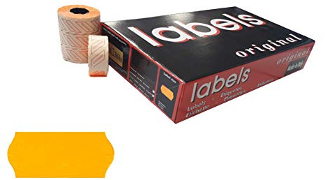 48.600 Permanent Orange Fluoreszierende 26 x 12 mm Gewellte Etiketten für 1 Zeilig-Preisauszeichner - 36 Etikettenrollen