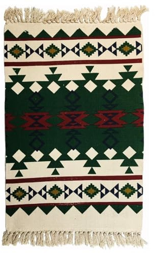 GMMH Baumwollteppich, Waschbar, Boho Teppich, Shabby Chic, 60 x 90 cm, Flickenteppich Azteken Mexiko Teppich (Design 12)