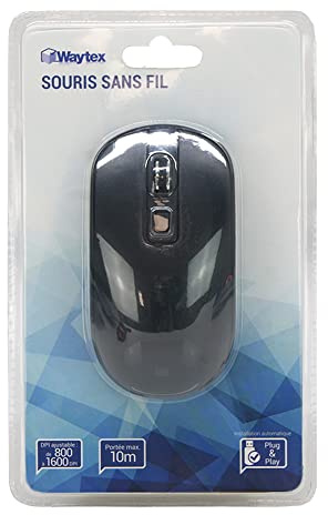 Waytex 65420 Souris sans Fil 2,4 GHz pour Ordinateur avec Nano Récepteur USB et Sensibilité Réglable Jusqu’à 1600 DPI portée du Signal Jusqu’à 10 m Technologie Optique - Noire