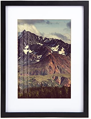 Joyshare Cornice portafoto 30 x 40 cm, con passepartout in legno MDF da 16 pollici, colore naturale moderno,con vetro acrilico,cornice per ritratti,cornice intercambiabile (Nero)