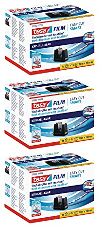 tesa Easy Cut Smart Dérouleur de ruban adhésif pour tables/table compact avec technologie antidérapante pour film adhésif jusqu'à 10 m x 15 mm (3, 1 rouleau)