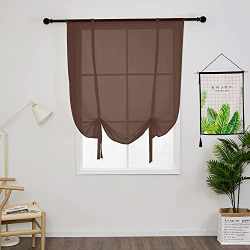 SMITHOOM 1 Stück Voile Raffrollo Klassisch Einfarbig Raffgardinen Gardinen für Küche Bad Balkon Braun 60x140cm