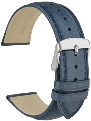 WOCCI Vintage Leder Uhrenarmband mit Edelstahl Silber Schnalle, Armband für Uhren und Damen, Ersatzarmband 14mm 15mm 16mm 17mm 18mm 19mm 20mm 21mm 22mm 23mm 24mm