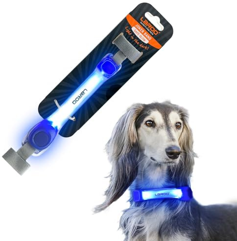 LaRoo Hund Sicherheitlicht für Nachtspaziergänge - Leuchtendes LED Halsband-Zubehör, Wasserdichtes Silikon, Klettverschluss für Hundeleine/Geschirr, Haustier für Outdoor-Aktivitäten (Blau)