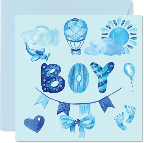 Stuff4 Biglietto di auguri neonato acquerelli blu biglietti di congratulazioni neonato ben fatto biglietti di auguri neonati regali di benvenuto al mondo 145mm genitori