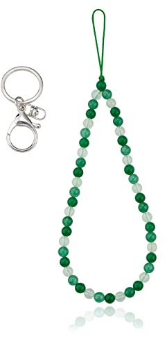 BEEFLYING Dragonne de téléphone en pierre naturelle verte avec perles en pierre précieuse verte - Cordon anti-perte - Cordon anti-perte pour porte-clés, accessoires de suspension de téléphone