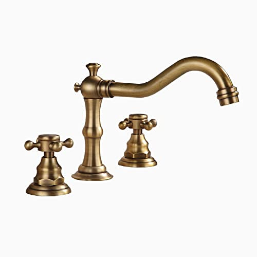 BiaoTeng Mitigeur Lavabo 3 Trous,Robinet Trois Trous Lavabo,Robinet Double PoignéE,Robinet Lavabo Retro Laiton,Robinet 3 Trous Lavabo Noir,Robinet Laiton Antique,Antiquité
