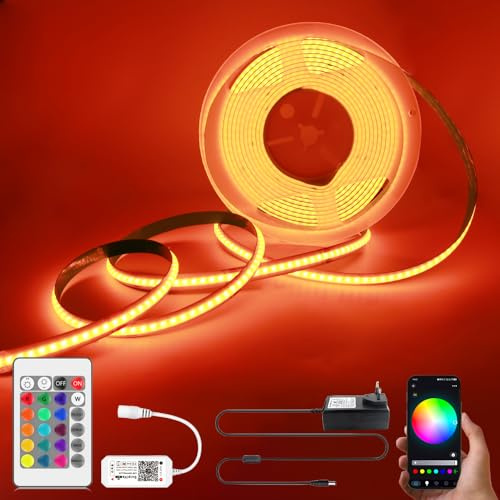 Arotelicht COB LED Strip 24V 5M RGB WIFI kompatibel mit Alexa 576led/m | dimmbar, COB LED Streifen LED Band mit Controller und Netzteil, Hohe Dichte IP20, APP Steuerbar kompatibel Google Home