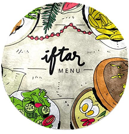 Alfombra redonda de piel sintética personalizada suave y lanuda para menú de Ramadhán, comida en tajine tradicional para dormitorio, sala de estar