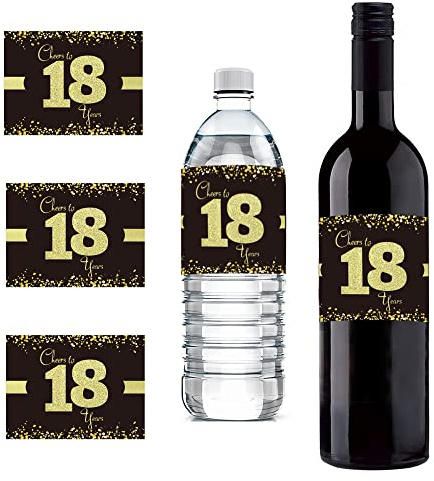 Sumerk 24 Stück 18th Birthday Bottle Label 18 Geburtstag Aufkleber Cheers to 18th Birthday Stickers Self Adhesive Birthday Gift for Men & Women （10 * 7.5 cm）