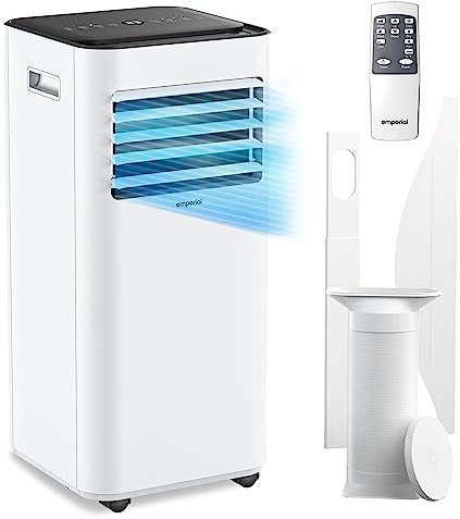 Emperial Air Conditioner 9000 BTU, 4-in-1 Portable Air Conditioning Unit, Dehumidifier, Cooling Fan with 2 Fan Speeds, Digital Display, Remote Control, 24 Hour Timer & Dual Window Venting Kit