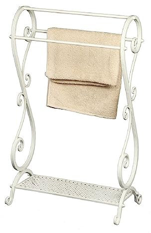linoows Nostalgie Handtuchständer, XL Handtuchhalter, Gästetuchhalter Eisen Antikweiß